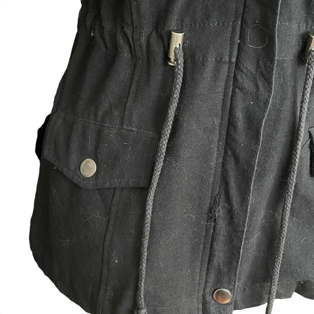 Rails Sz S Black Cargo Dark Academia Utility Jacket Lamb Leather Sleeves $348 - Picture 5 of 9
